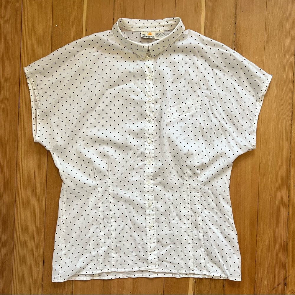 Vintage 80s Liz Claiborne white patterned button down blouse XL